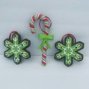 Christmas Holiday Ornaments Set Of 3 Snowflakes Candy Cane